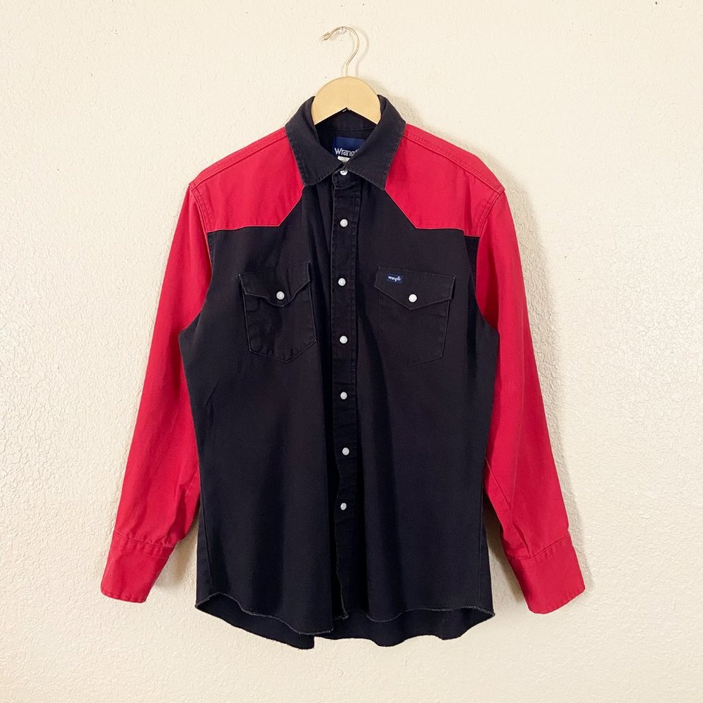 Vintage wrangler color block button up shirt